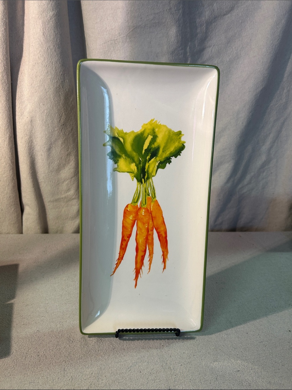 Celebrate It Ceramic Rectangular Tray with Green Trim and Orange Carrot Motif
